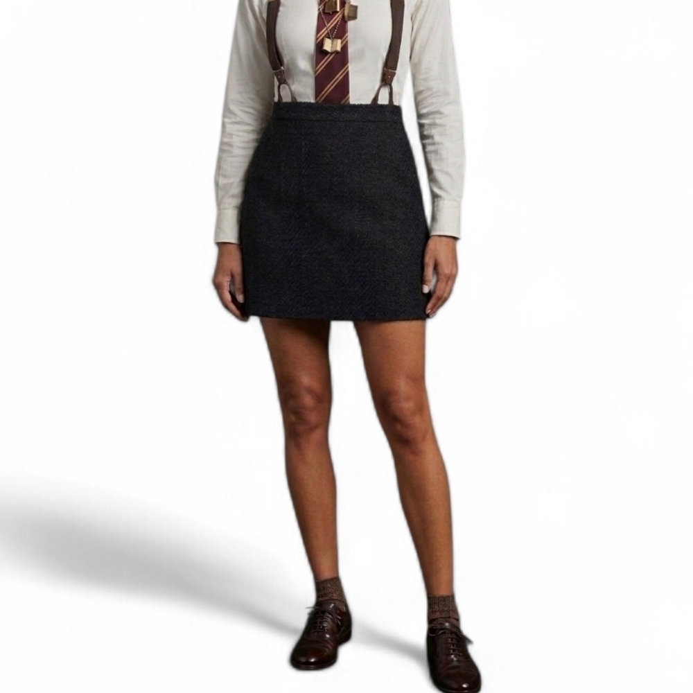 INC International Concepts Vintage Black Tweed Cotton Mini Skirt Size 14